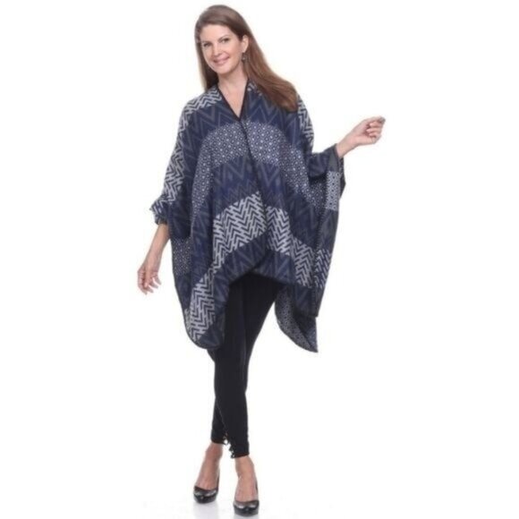 Geometric Shapes Cape-ONE SIZE-NEW.  GRAY & BLUE… - Picture 3 of 3